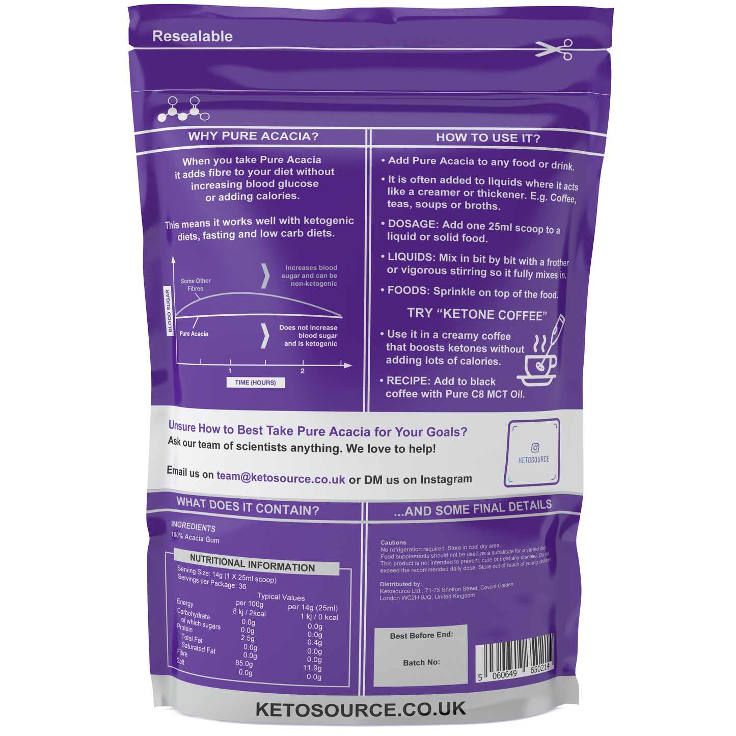 Kasse med 10 x Ketosource Pure Acacia (500g)